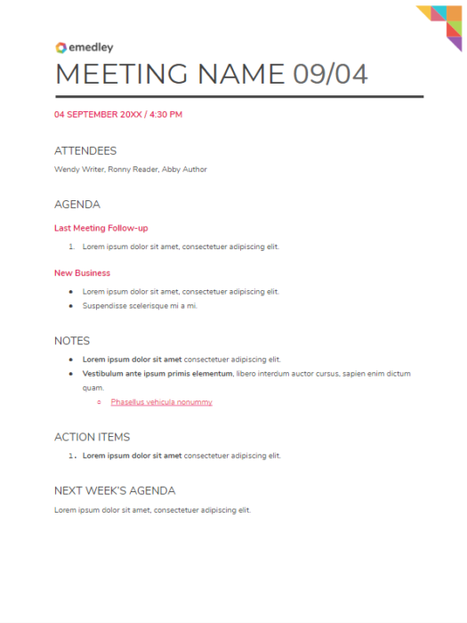 meeting agenda